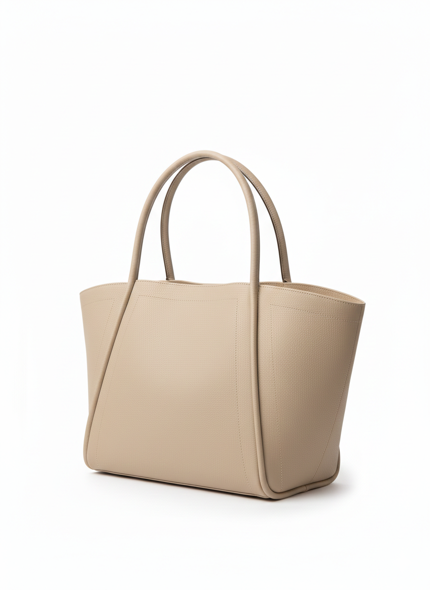 "Sac Mina grand format en cuir beige crème – vue de trois quarts – Galerie Mellah"