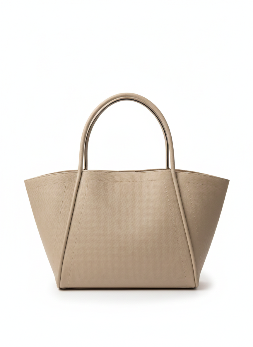 Photo vue de face → "Sac Mina grand format en cuir beige crème – vue de face – Galerie Mellah"