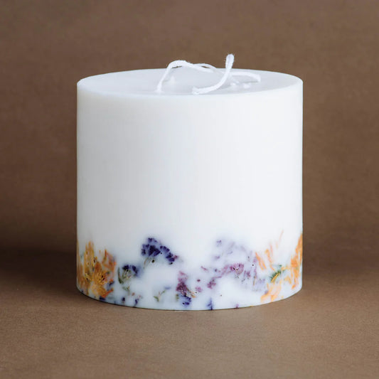 Grande bougie artisanale en cire naturelle, 3 mèches, parfum rose